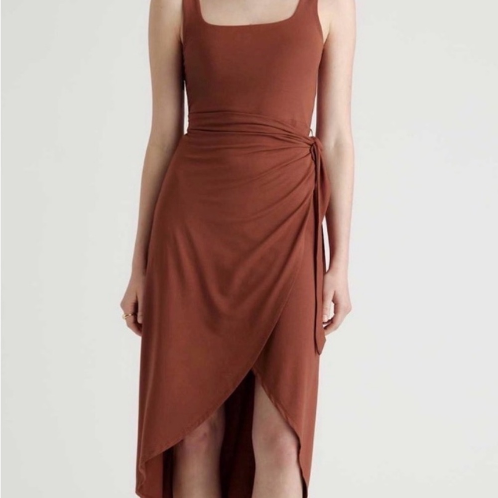 Quince Tencel Jersey Brown Wrap Dress